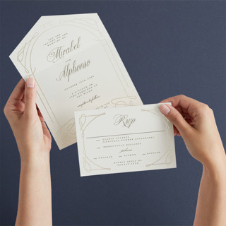 Simple Art Nouveau All-in-One Foil-Pressed Wedding Invitations