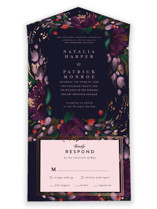 Moody Floral All-in-One Foil-Pressed Wedding Invitations