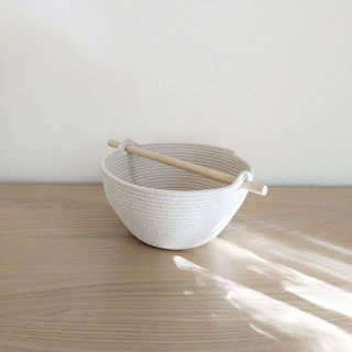 Coiled Cotton Basket with Wooden Handle, Medium Decorative Baskets