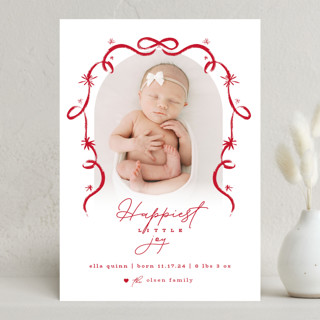 Ribbons And Joy Holiday Birth Announcements