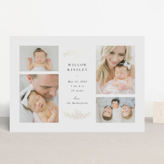 Delicate Foliage Foil-Pressed Birth Announcements