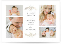 Delicate Foliage Foil-Pressed Grand Birth Announcements