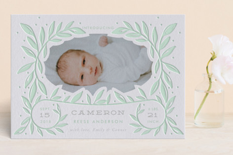 Etched Leaves Letterpress Birth Announcements