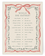 Ribbon Stripe Holiday Bridal Shower Insert Cards