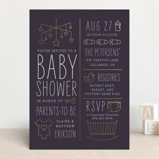 Stacked Foil-Pressed Baby Shower Invitations