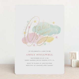 Clouds and Stars Foil-Pressed Baby Shower Invitations