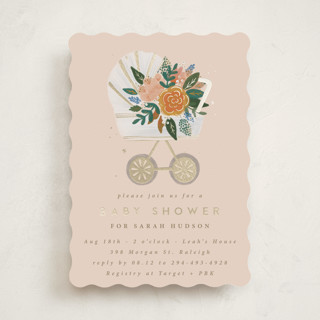 Floral Pram Foil-Pressed Baby Shower Invitations