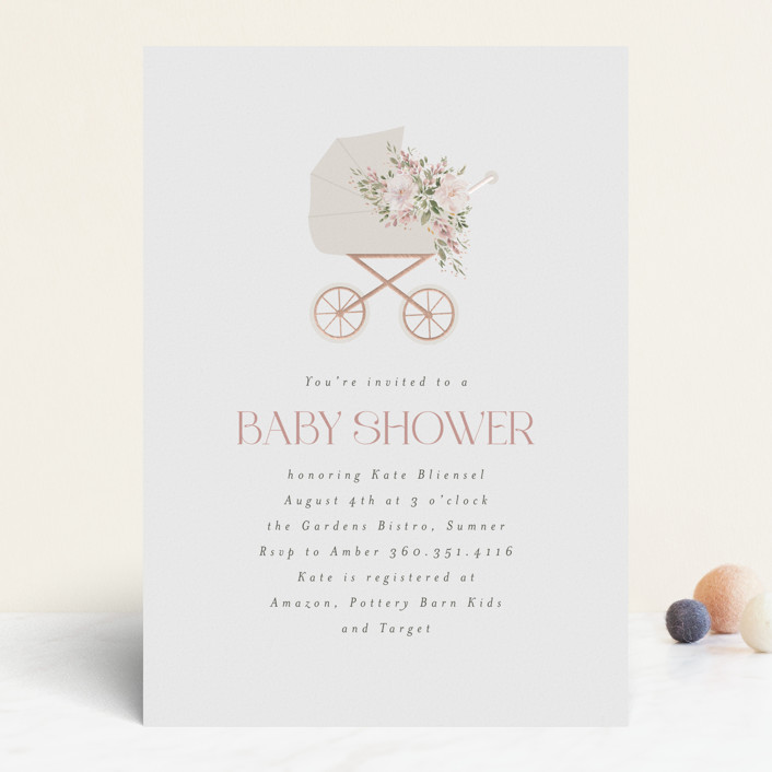 Page Baby Carriage Foil-Pressed Baby Shower Invitations by