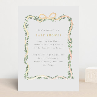 Ribbonly Frame Foil-Pressed Baby Shower Invitations