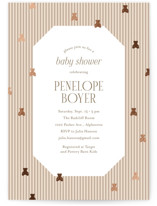 Teddy Bear Stripes Foil-Pressed Baby Shower Invitations