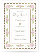 Garden Rose Doily Foil-Pressed Baby Shower Invitations