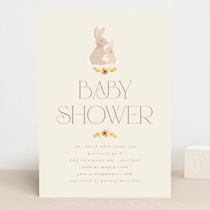 Woodland Rabbits Baby Shower Invitations by Kendall Minted