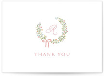 Sweet Monogrammed Wreath Flat Birth Announcements Thank You Cards
