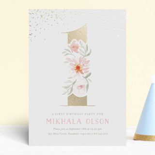 Floral Glimmer Foil-Pressed Children's Birthday Party Invitations