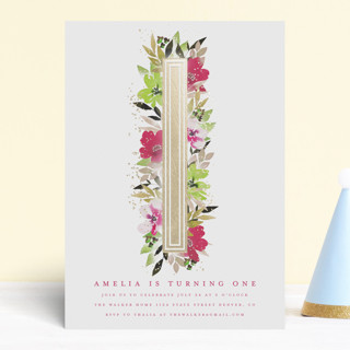 Blooming One Foil-Pressed Children's Birthday Party Invitations