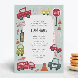 Shiny Cars Foil-Pressed Children's Birthday Party Invitations
