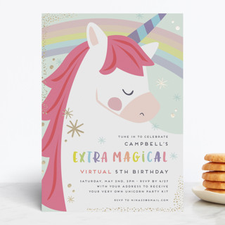 virtual unicorn Foil-Pressed Children's Birthday Party Invitations