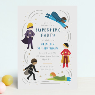 Superhero Party Foil-Pressed Children's Birthday Party Invitations