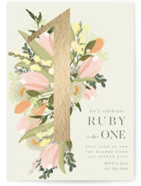 Shimmering Floral One Foil-Pressed Children's Birthday Party Invitations