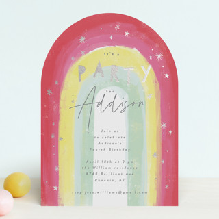 Sparkling Rainbow Foil-Pressed Children's Birthday Party Invitations