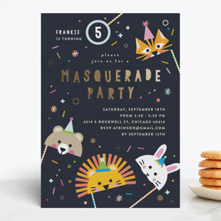 animal masquerade Foil-Pressed Children's Birthday Party Invitations