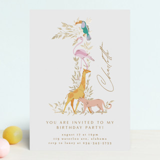 One Safari Foil-Pressed Children's Birthday Party Invitations