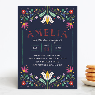 Folk Florals Children's Birthday Party Invitations