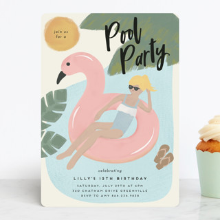 splash flamingo Children's Birthday Party Invitations