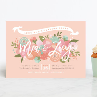 Blooming Peonies Children's Birthday Party Invitations