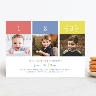One Two Three Children's Birthday Party Invitations