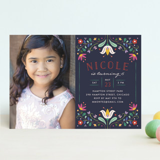 Folk Florals Children's Birthday Party Invitations