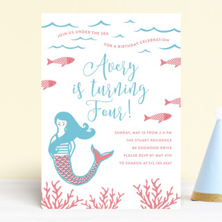 Darling Mermaid Children's Birthday Party Invitations