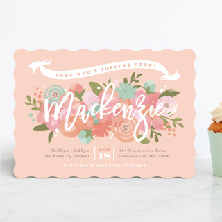 Blooming Peonies Children's Birthday Party Invitations
