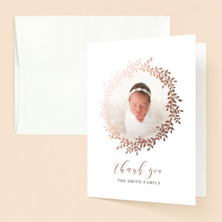 Classic Laurel Wreath Foil-Pressed Baptism and Christening Thank You Cards