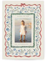 Floral Border Christmas Photo Cards