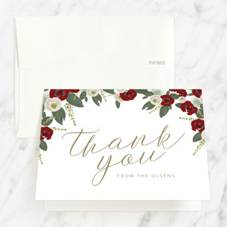 Cross and Roses Baptism and Christening Thank You Cards