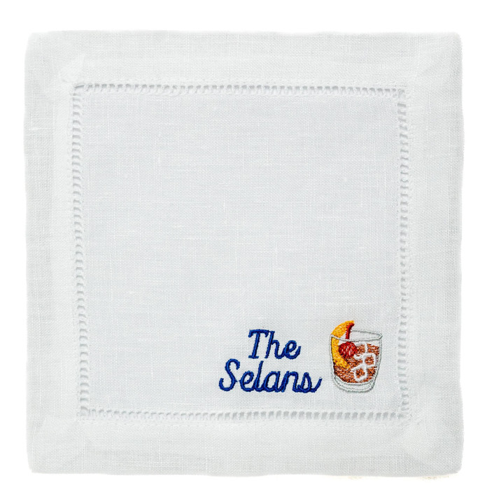 Set of 6 Embroidered Cocktail Napkins with Bourbon Whisky Old Fashioned