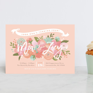 Blooming Peonies Children's Birthday Party Postcards