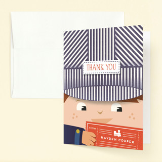 Little Train Engineer Children's Birthday Party Thank You Cards