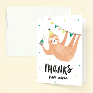 Party Sloth Children's Birthday Party Thank You Cards