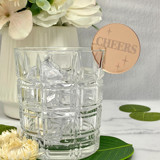 Engraved "Cheers" Circle Stemless Stirs/Drink Charms - Rose Gold Mirror (Set of 10) Drink Tags and Charms