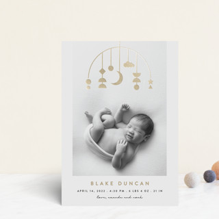 Modern Mobile Foil-Pressed Birth Announcement Postcards