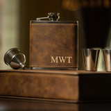 Rustic Brown Custom Engraved Initials Flask Gift Set Flask