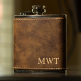 Custom Engraved Rustic Brown Initials Flask Flask