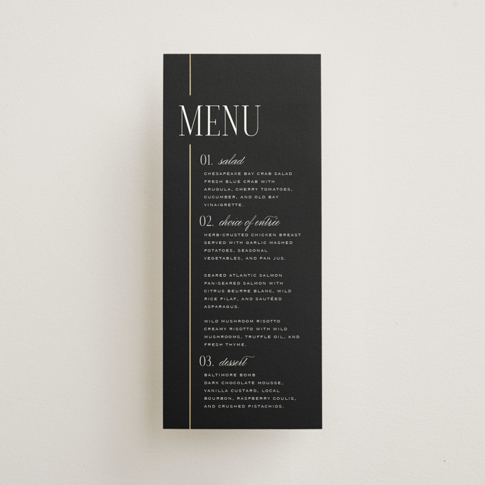 Linear Foil-Pressed Long Menus by Laura Hankins | Minted