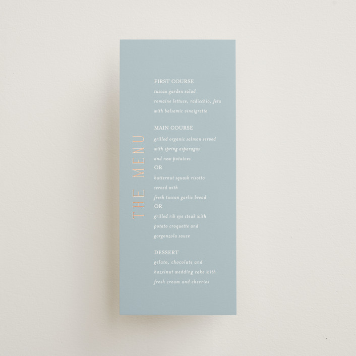 Gilded Edge Foil-Pressed Long Menus by Angela Thompson | Minted
