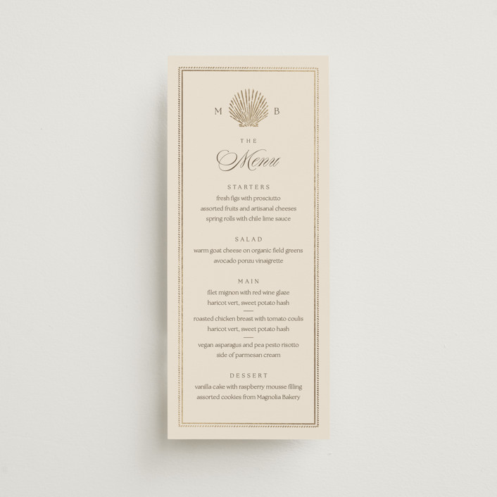 Seaside Foil-Pressed Long Menus by Griffinbell Paper Co. | Minted