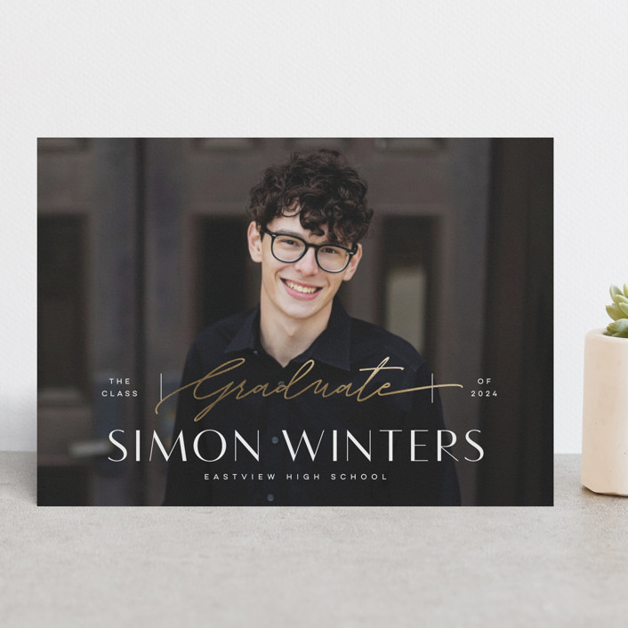 Gilded Grad Script FoilPressed Graduation Announcements by Michelle