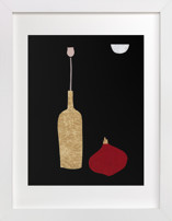 Flower, onion, and a wine bottle