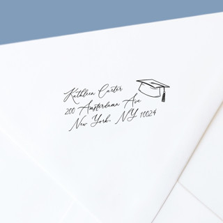 Personalized Script Style Self-Inking Return Address Stamp | Graduation Hat | Graduation Annoucements Holiday Address Stamps